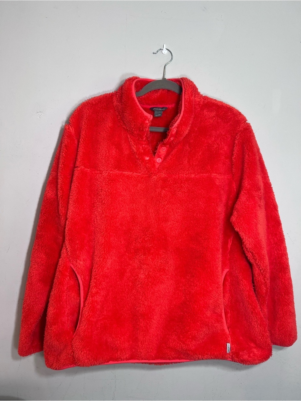 Eddie Bauer vibrant coral red orange soft fluffy sherpa fleece pullover size 2XL